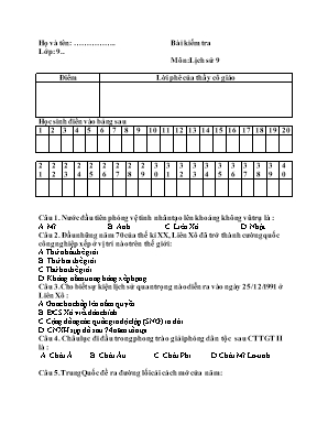 Bài kiểm tra 1 tiết môn Lịch sử Lớp 9